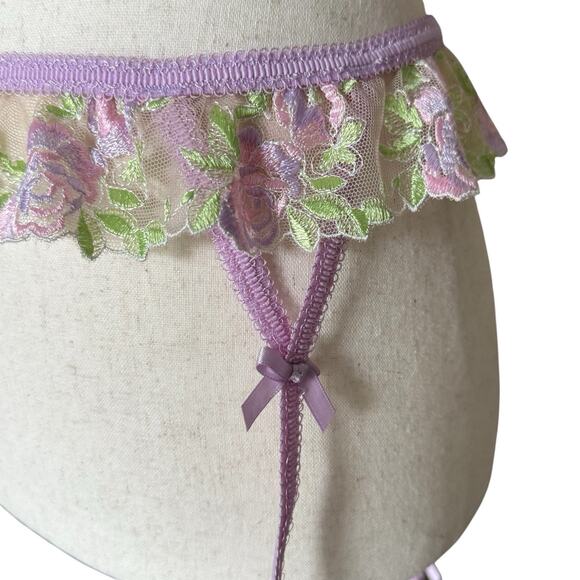 For Love & Lemons Floral Lace Garter Belt Lilac Size Small Gift For Her - Picture 3 of 5